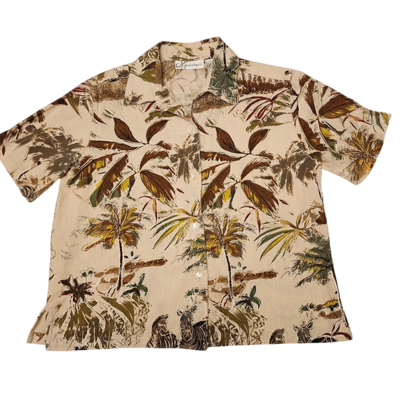 Vintage Safari Zebra Short Sleeve Button Down Linen Shirt S - Picture 6 of 11